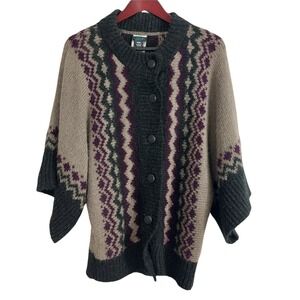 Dex Wool Blend Aztec Tribal Knit Oversized Soft Sweater Button Cardigan Size M